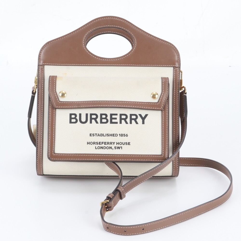Burberry Mini Two-Tone Canvas Leather Pocket Bag 2-Way Shoulder for Women